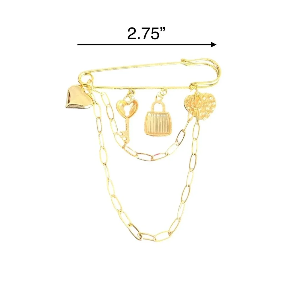 Charm Dangle Safety Pin Brooch 2.75